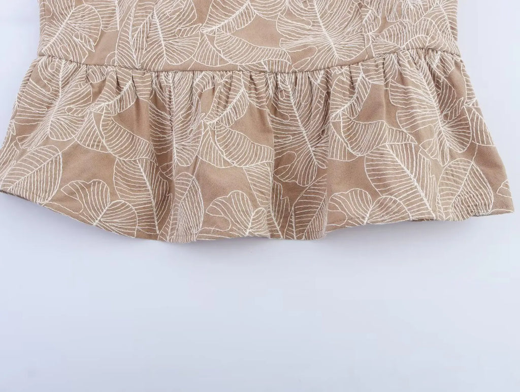 Conjunto Mujer Casual Top Bordado Pierna Ancha Holgado