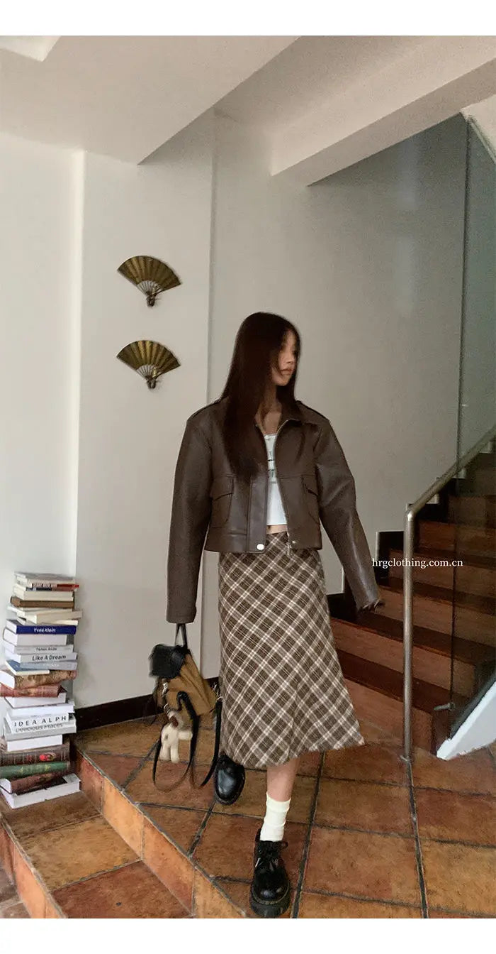 Falda Midi Cuadros Retro Y2K - Cintura Baja Estilo College