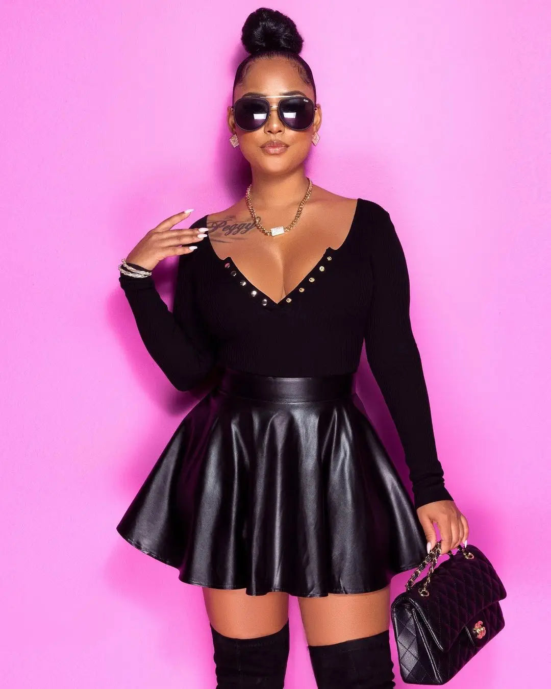 Minifalda Cuero Acampanada - Cintura Media Vuelo Casual