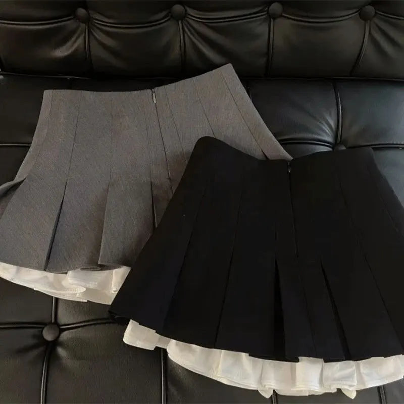 Pleated Mini Skirt - Ruffle Patchwork High Waist