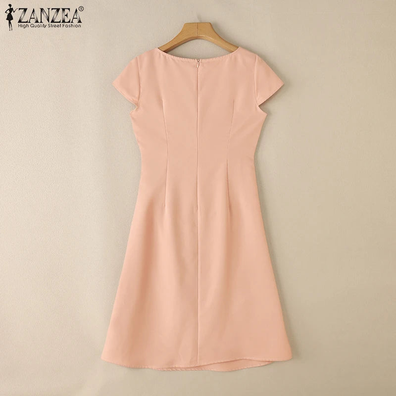 Office Dress - Pleated Midi Short Sleeve 2025