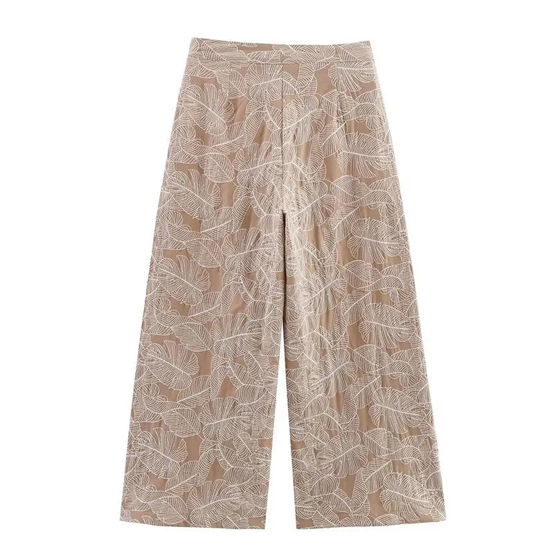 Conjunto Mujer Casual Top Bordado Pierna Ancha Holgado