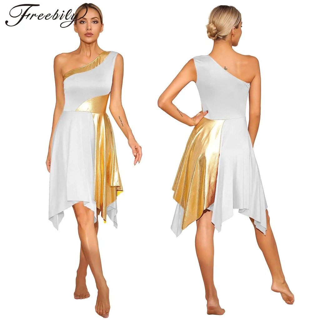 Vestido Danza Lírico Un Hombro Dobladillo Irregular Actuación