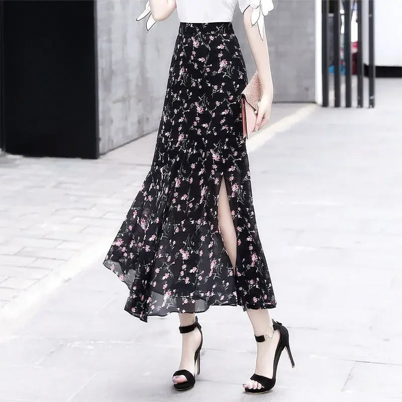 Velvet Midi Skirt - Belted Pleated Long