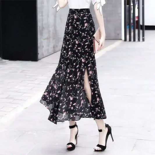 Velvet Midi Skirt - Belted Pleated Long