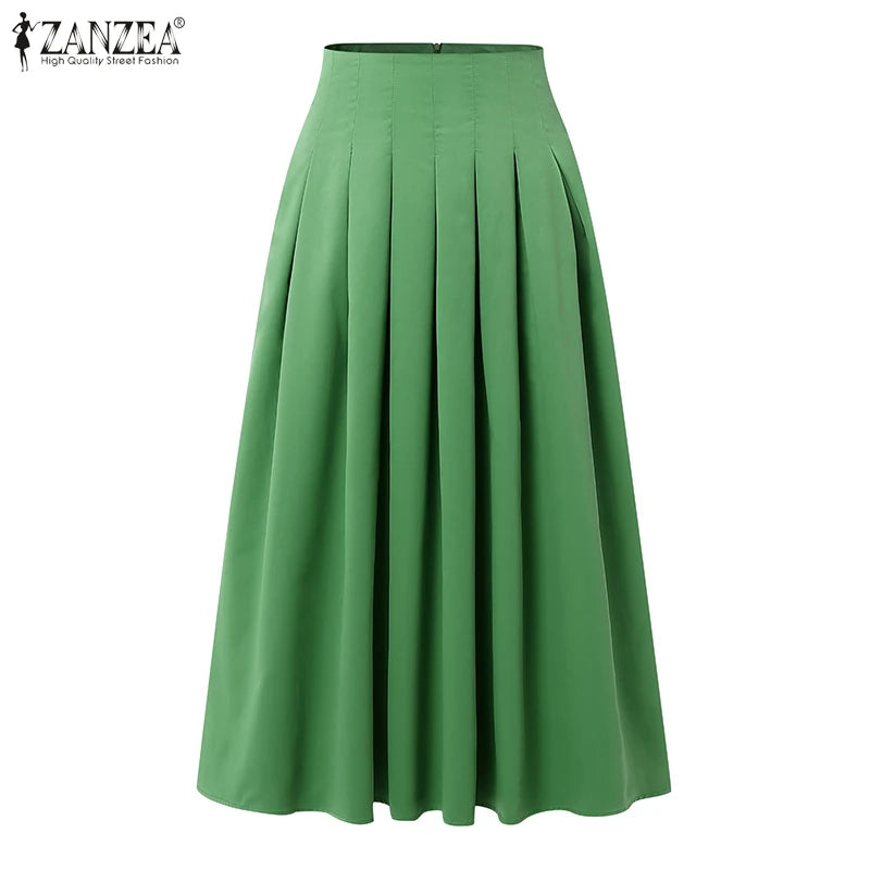 Pleated Long Skirt - High Waist A-Line Party