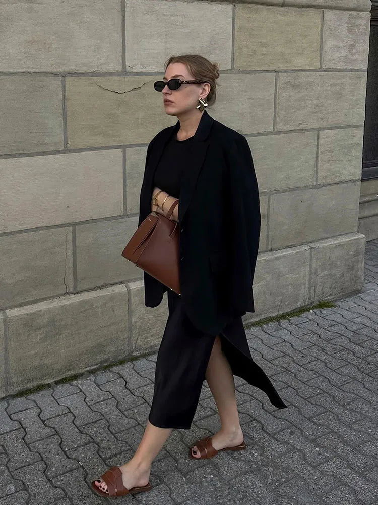 Satin Midi Skirt - A-Line Side Slit