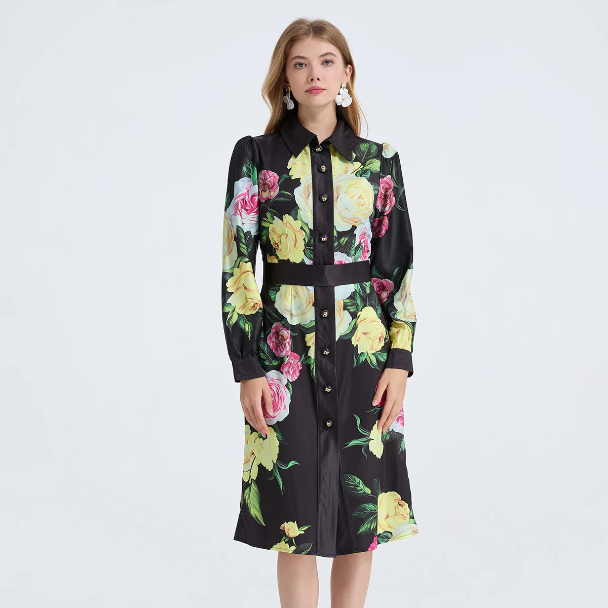 Pencil Dress - Long Sleeve Floral Polka Dots