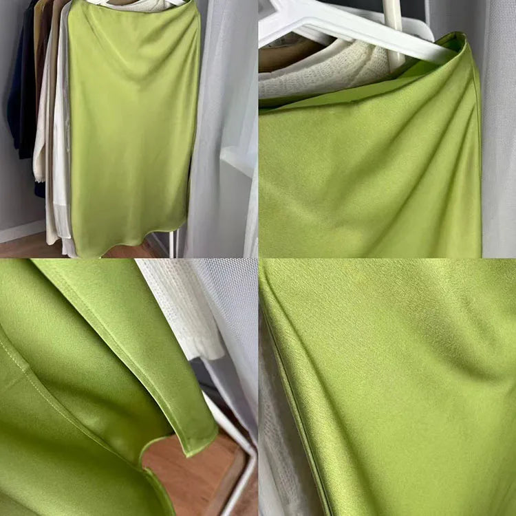 Satin Midi Skirt - A-Line Side Slit