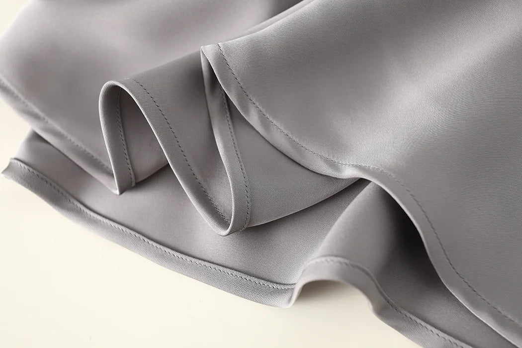 Satin Long Skirt - High Waist A-Line Black