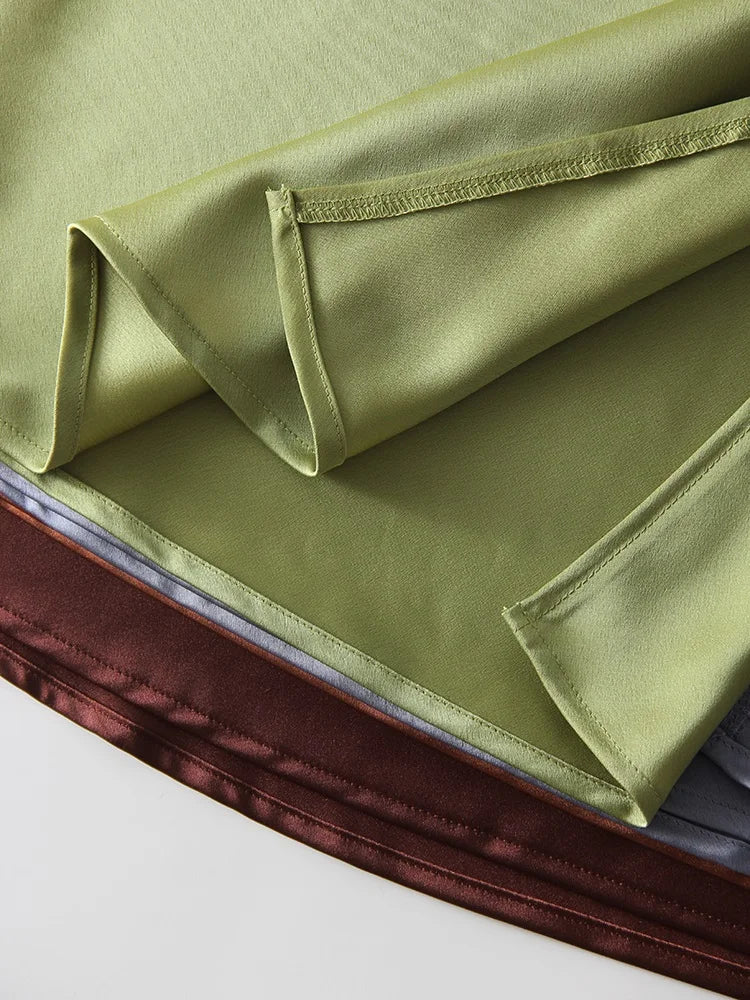 Satin Midi Skirt - A-Line Side Slit