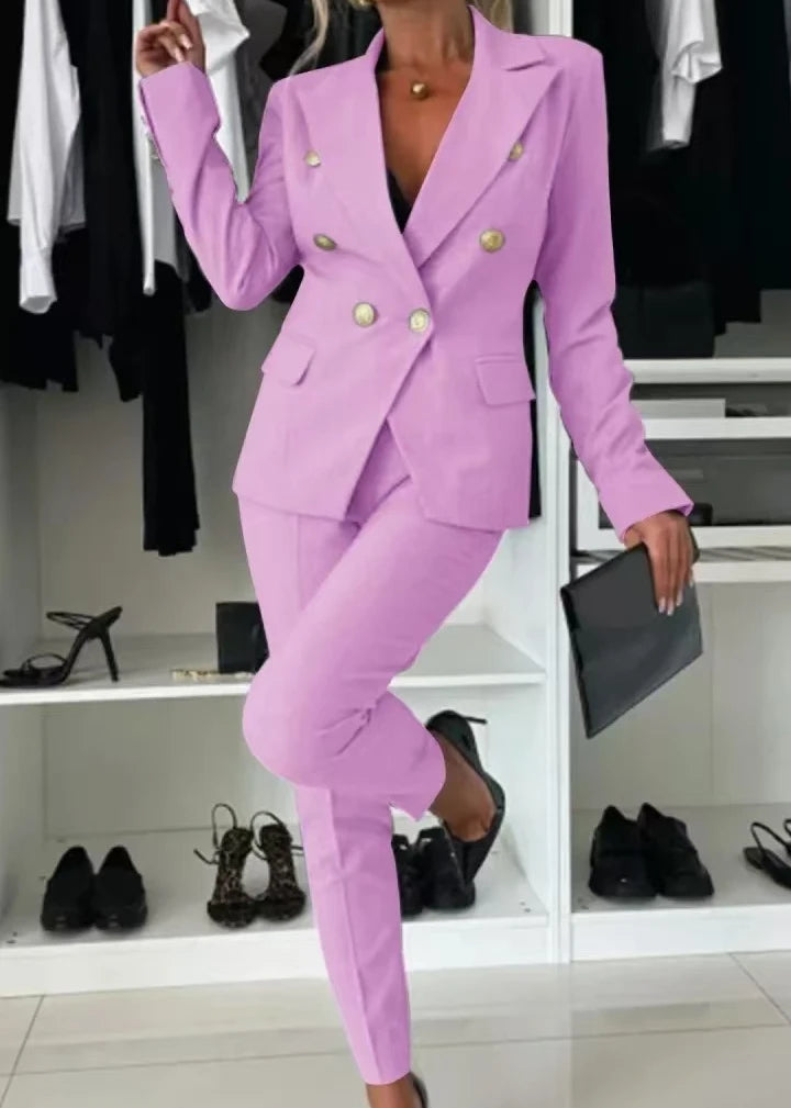 Conjunto Mujer Dos Piezas Saco Largo y Pierna Ancha Oficina