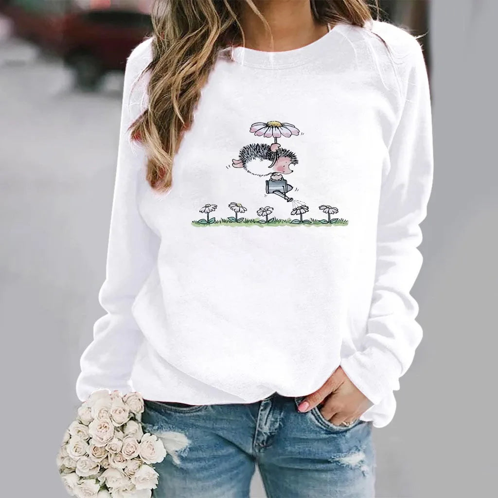 Polerón Casual con Capucha Mujer Estampado Erizo Manga Larga