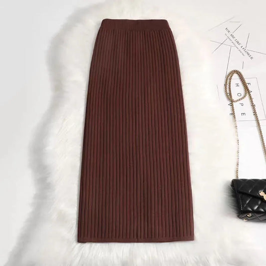 Falda Larga Tejida Coreana - Ajustada Abertura Lateral