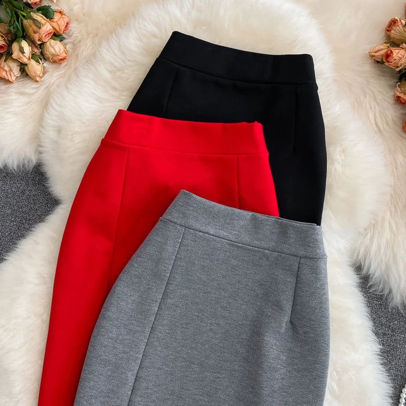 Solid Pencil Skirt - High Waist Office