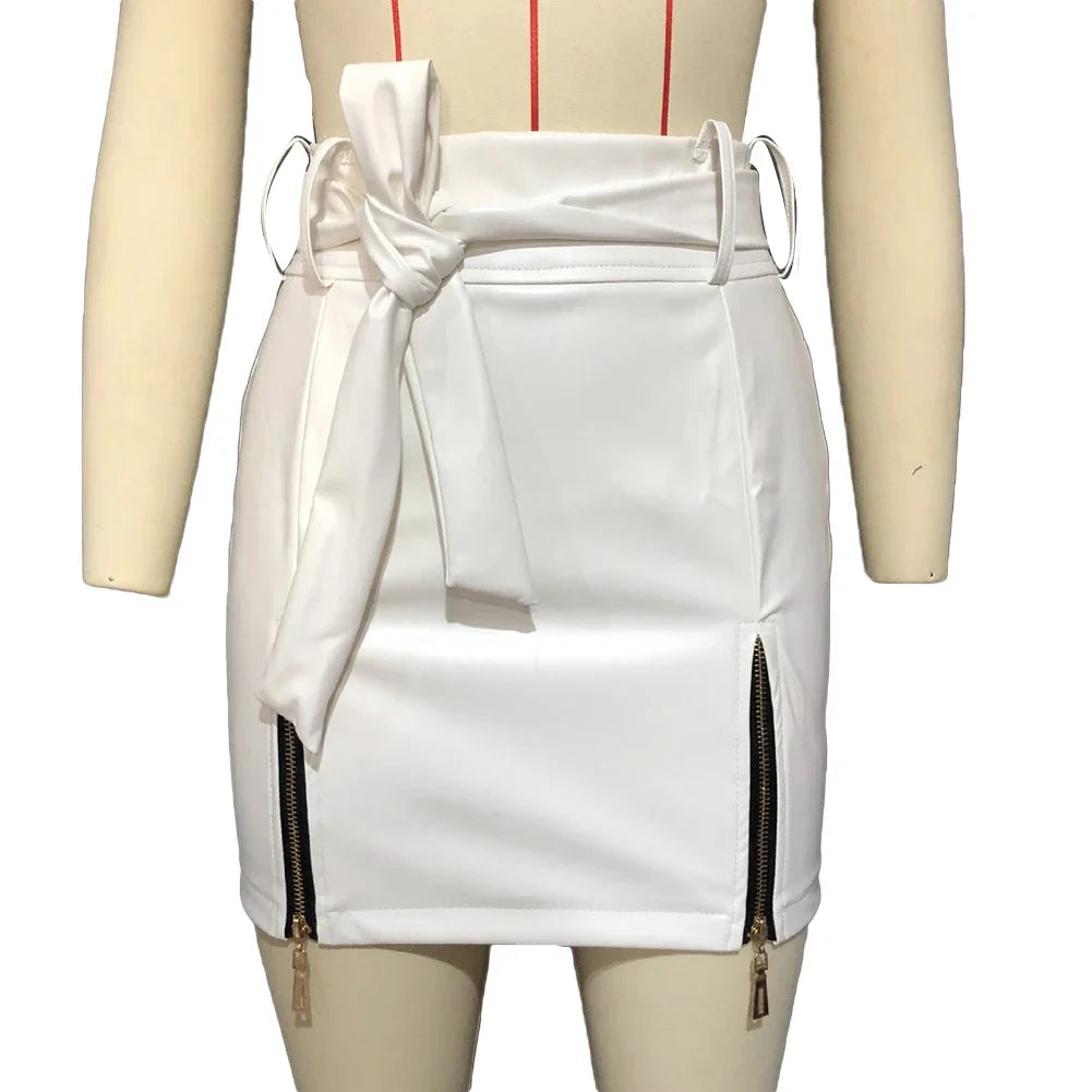 PU Leather Pencil Mini Skirt - High Waist Split Zipper