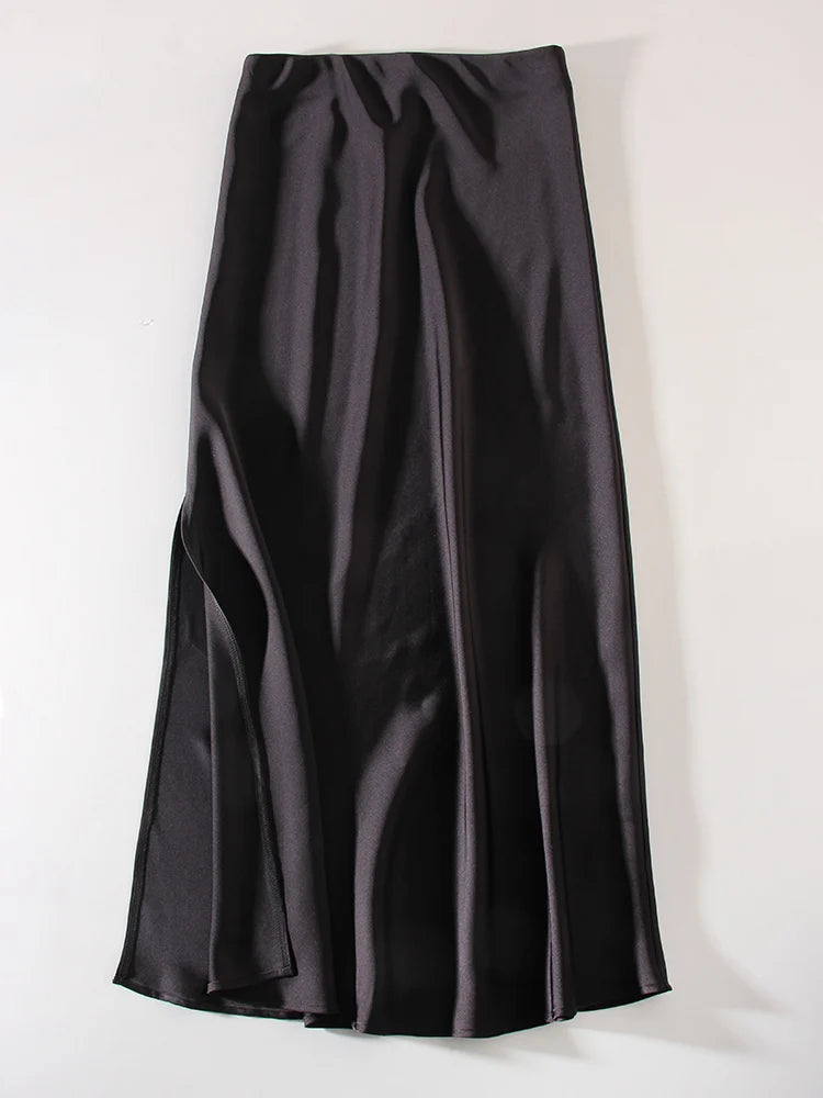 Satin Maxi Skirt - Side Slit