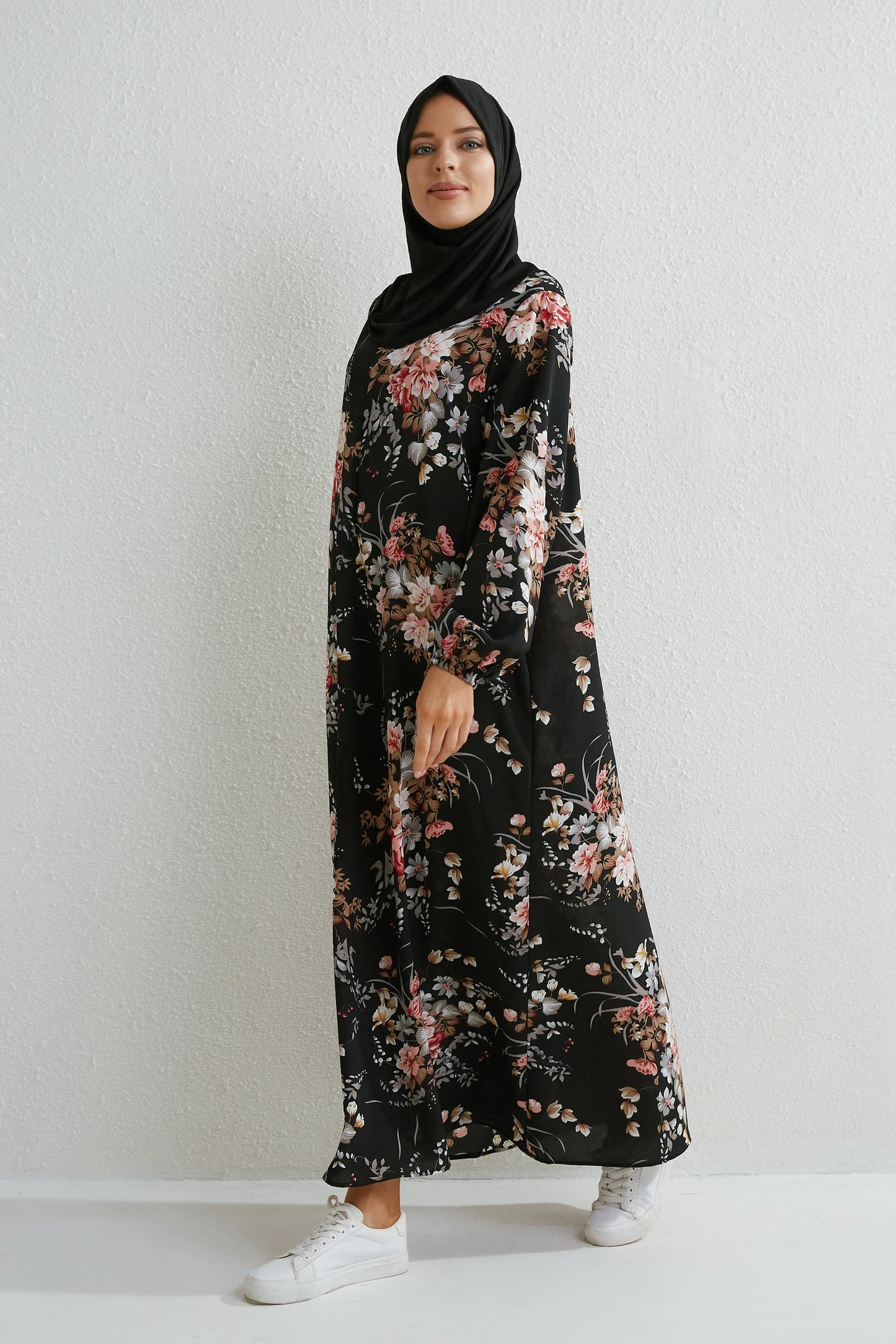 Muslim Maxi Dress - Floral Print Long Sleeve