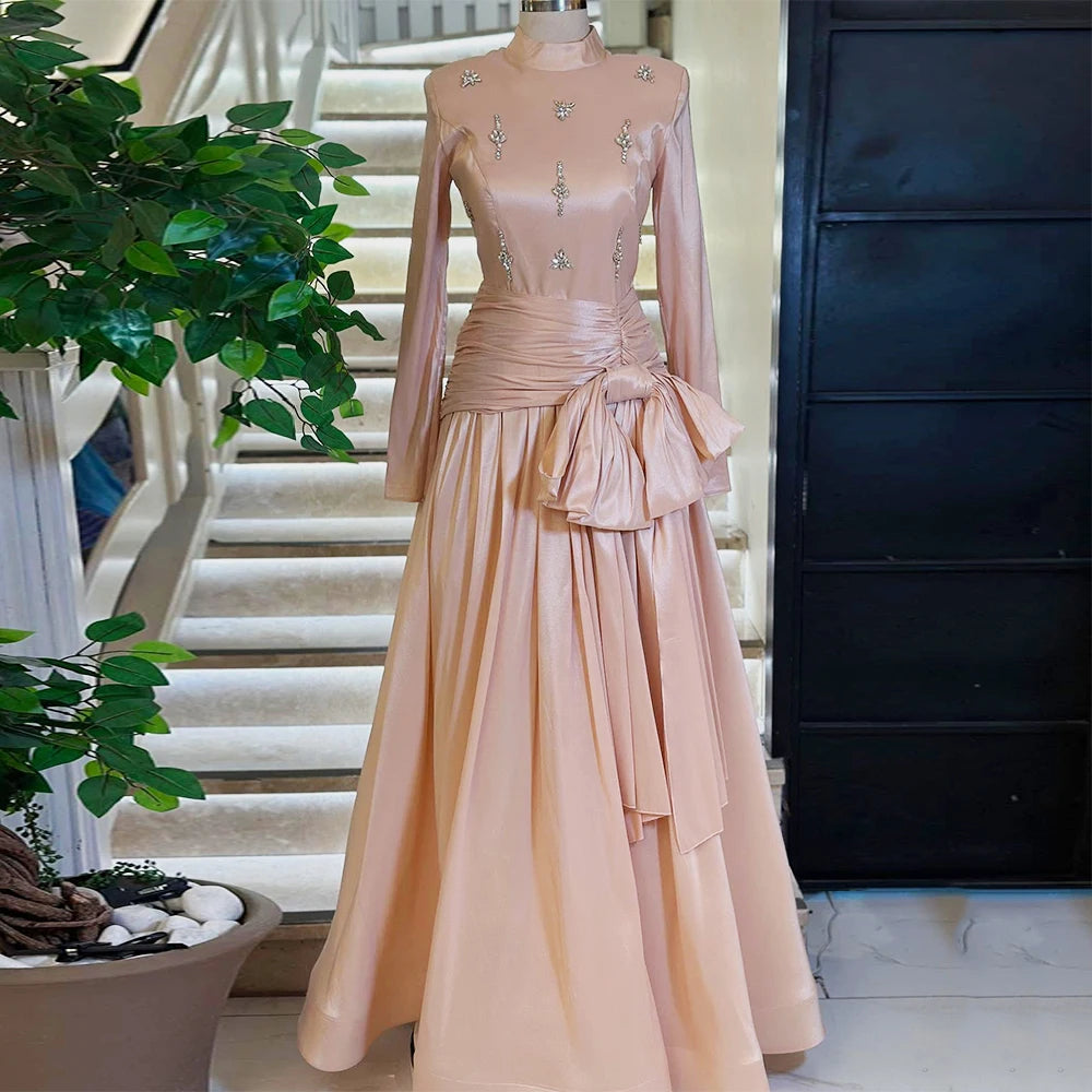 Party Dress - High Collar Crystal Bow A-Line