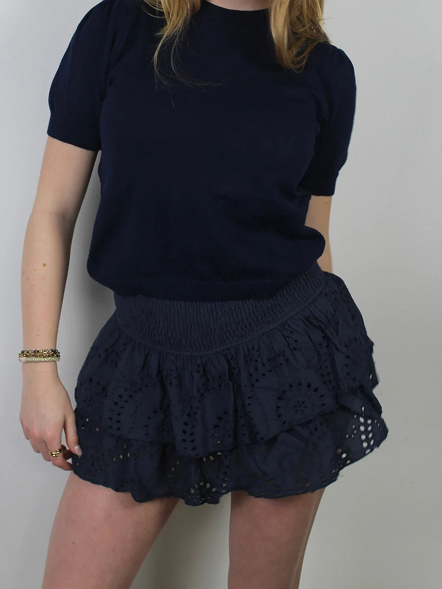 Shirred Mini Skirt - Layered Ruffle High Waist