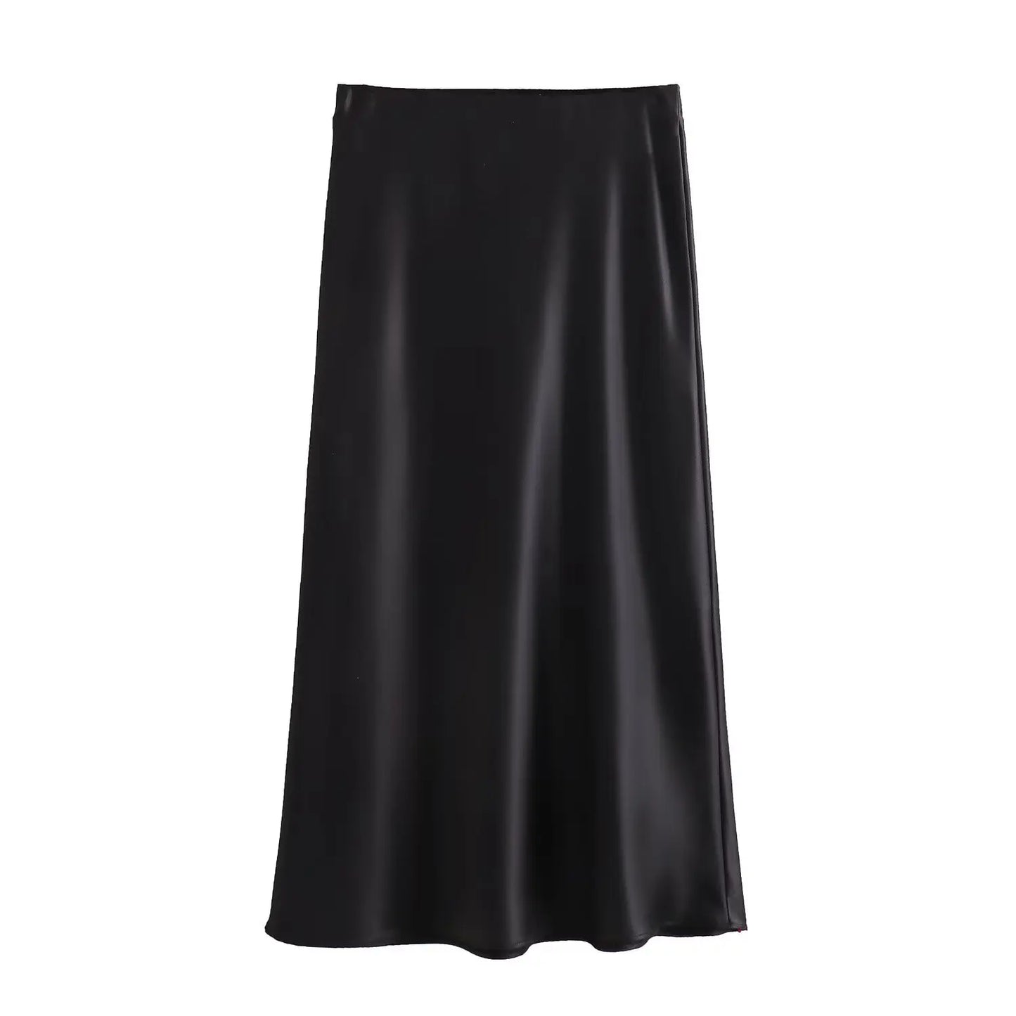 Satin Midi Skirt - High Waist