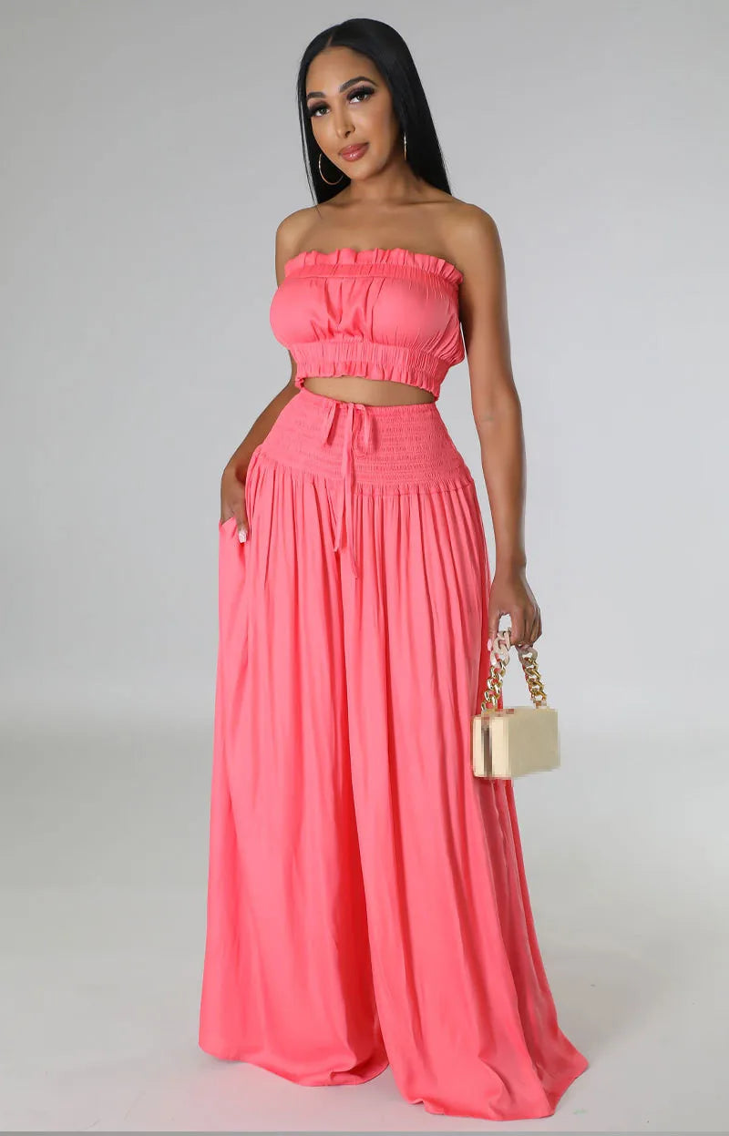 Conjunto Mujer Dos Piezas Cintura Elástica Pierna Ancha