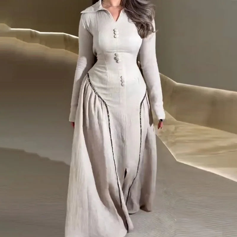 Vestido Maxi Manga Larga Línea A Estilo Chino Retro Verano