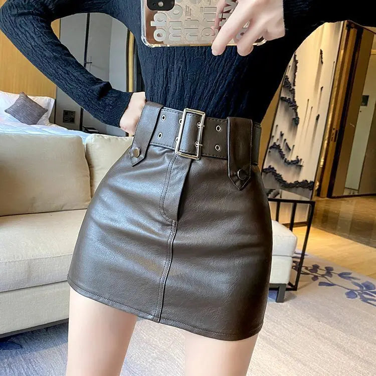 Minifalda Cuero Botones Mujer Estilo Coreano