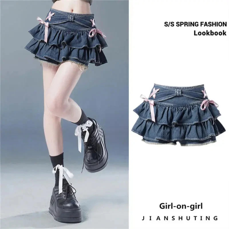 Polka Dot Mini Skirt - Bow Ruffle Y2k Sweet