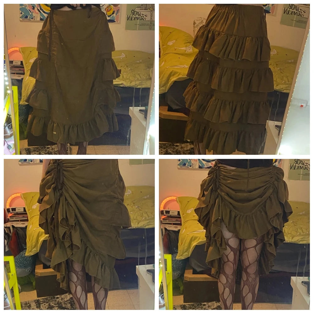 Pirate Skirt Women Renaissance Gothic Medieval Costume Drawstring High Low Skirt Victorian Steampunk Ruffles Irregular Skirts