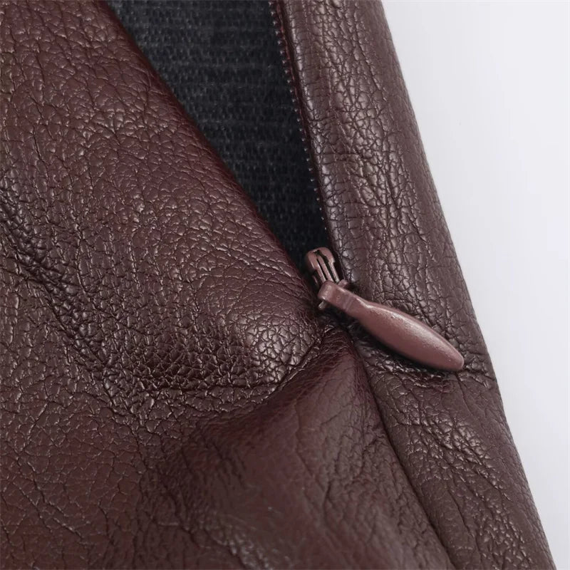 Falda Larga Faux Leather Marrón - Línea A Casual