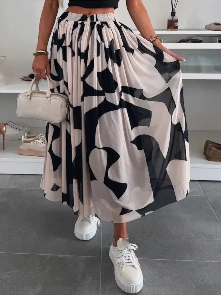 Falda Larga Estampada Suelta Casual Cintura Alta Verano