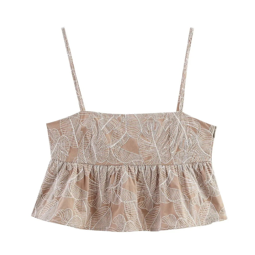 Conjunto Mujer Casual Top Bordado Pierna Ancha Holgado