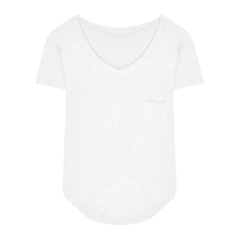 V-Neck T-Shirt - Irregular Hem Short Sleeve