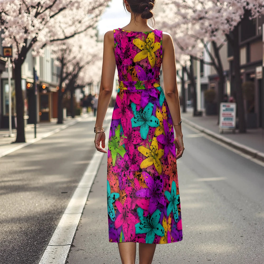 Vestido Floral Línea A Fresco Ceñido Sublime Francés