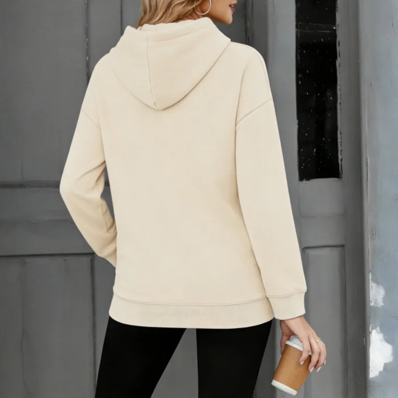 Polerón Mujer Capucha Manga Caída Color Sólido Bolsillos