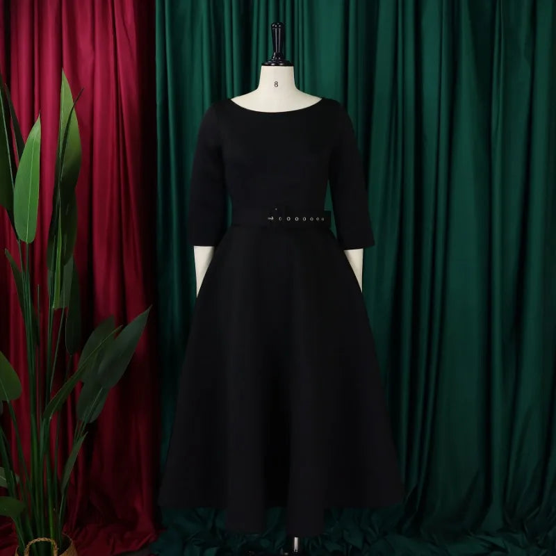 Party Dress - A-Line Belt Three Quarter Sleeve