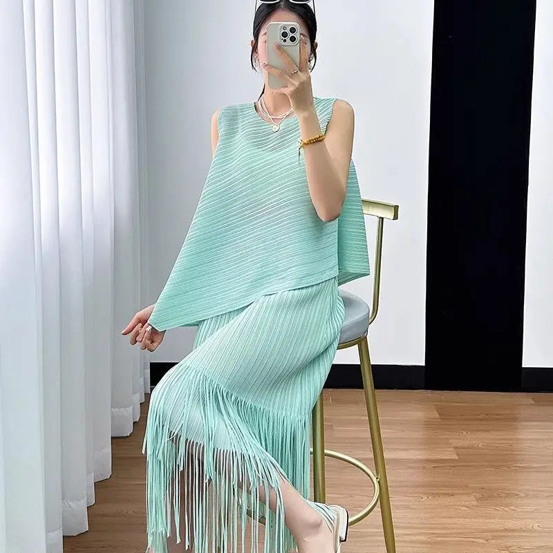 Conjunto Dos Piezas Flecos - Top Sin Mangas Falda A-Line