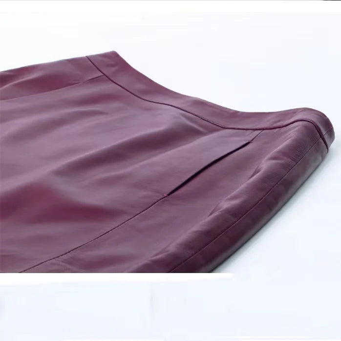 Sheepskin Leather Mini Skirt - High Waist Y2k