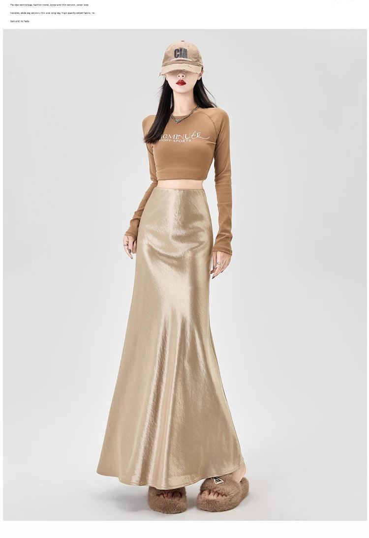 Satin Maxi Skirt - High Waist Trumpet