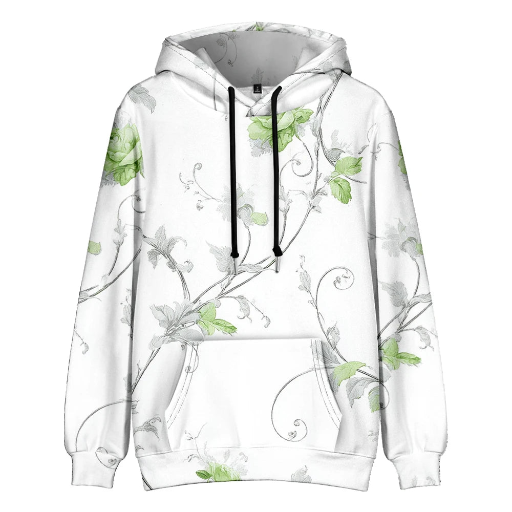 Polerón Capucha Mujer Estampado Sueco Floral Bolsillo Canguro