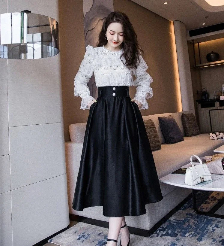 A-Line Maxi Skirt - Long Elegant Korean