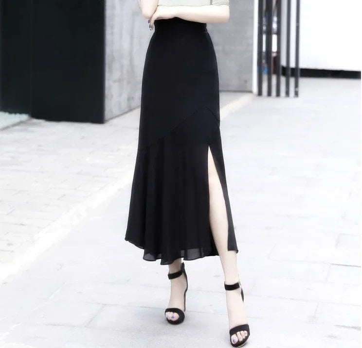 Velvet Midi Skirt - Belted Pleated Long