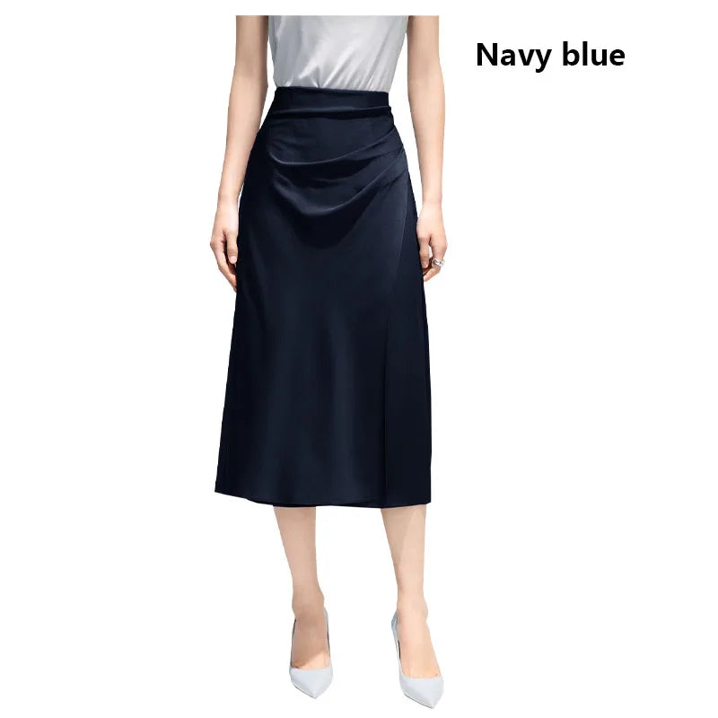 Satin Pleated Midi Skirt - French Simple