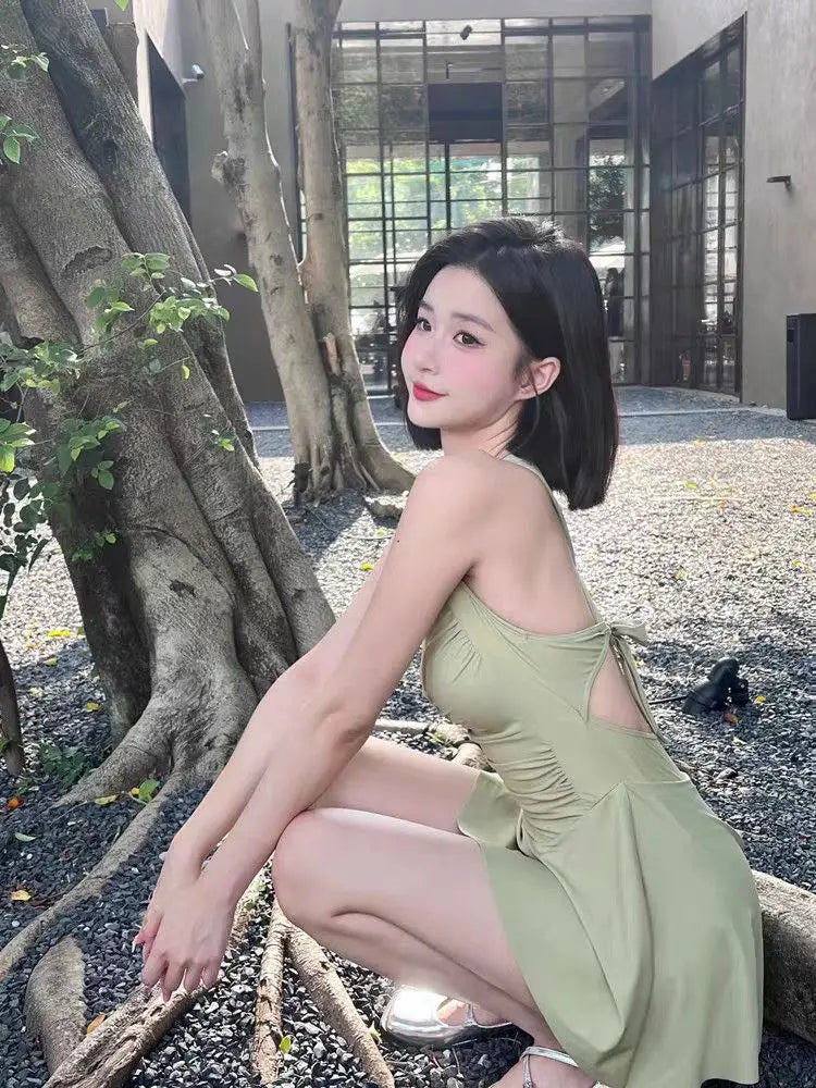 Swim Dress - One Piece Conservative Waist Gathering