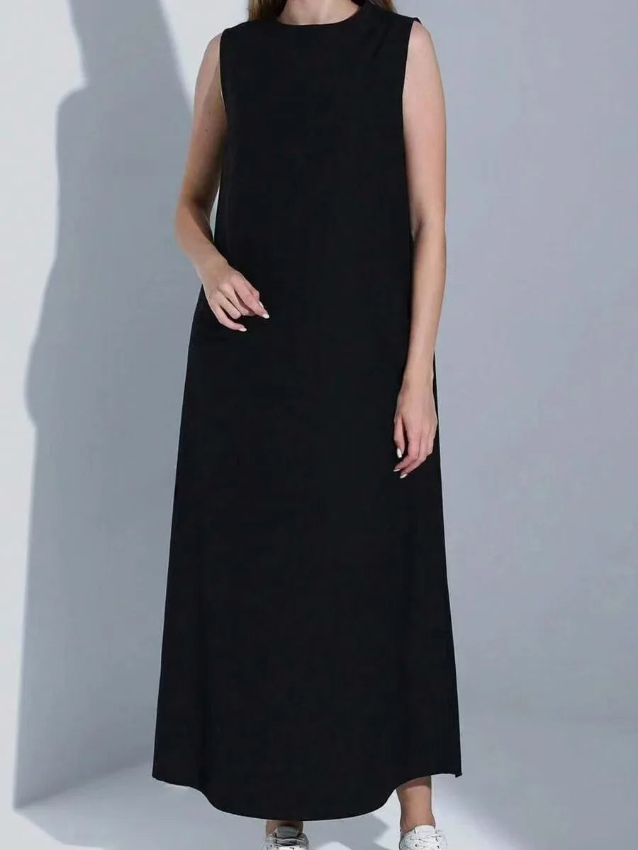 Vest Dress - Round Neck Draped Straight