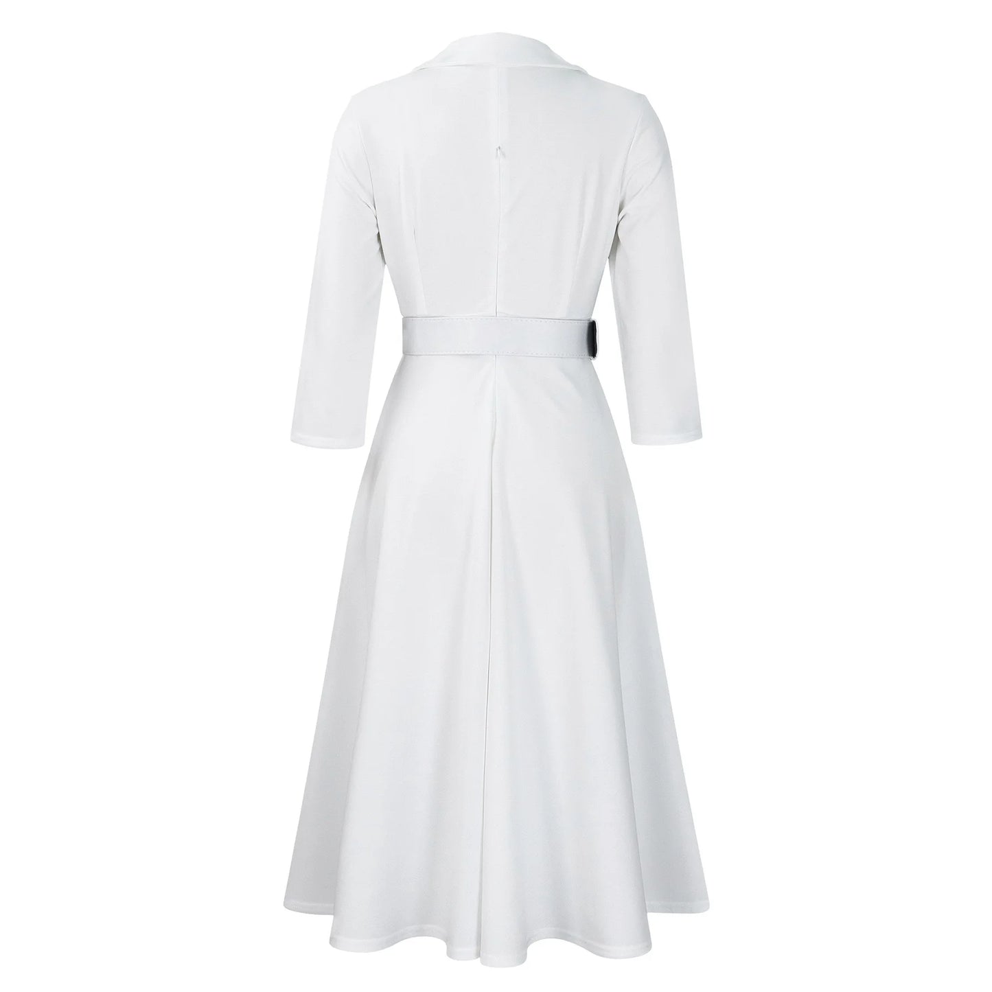 Office Dress - Turn Down Collar Belt Pleated African