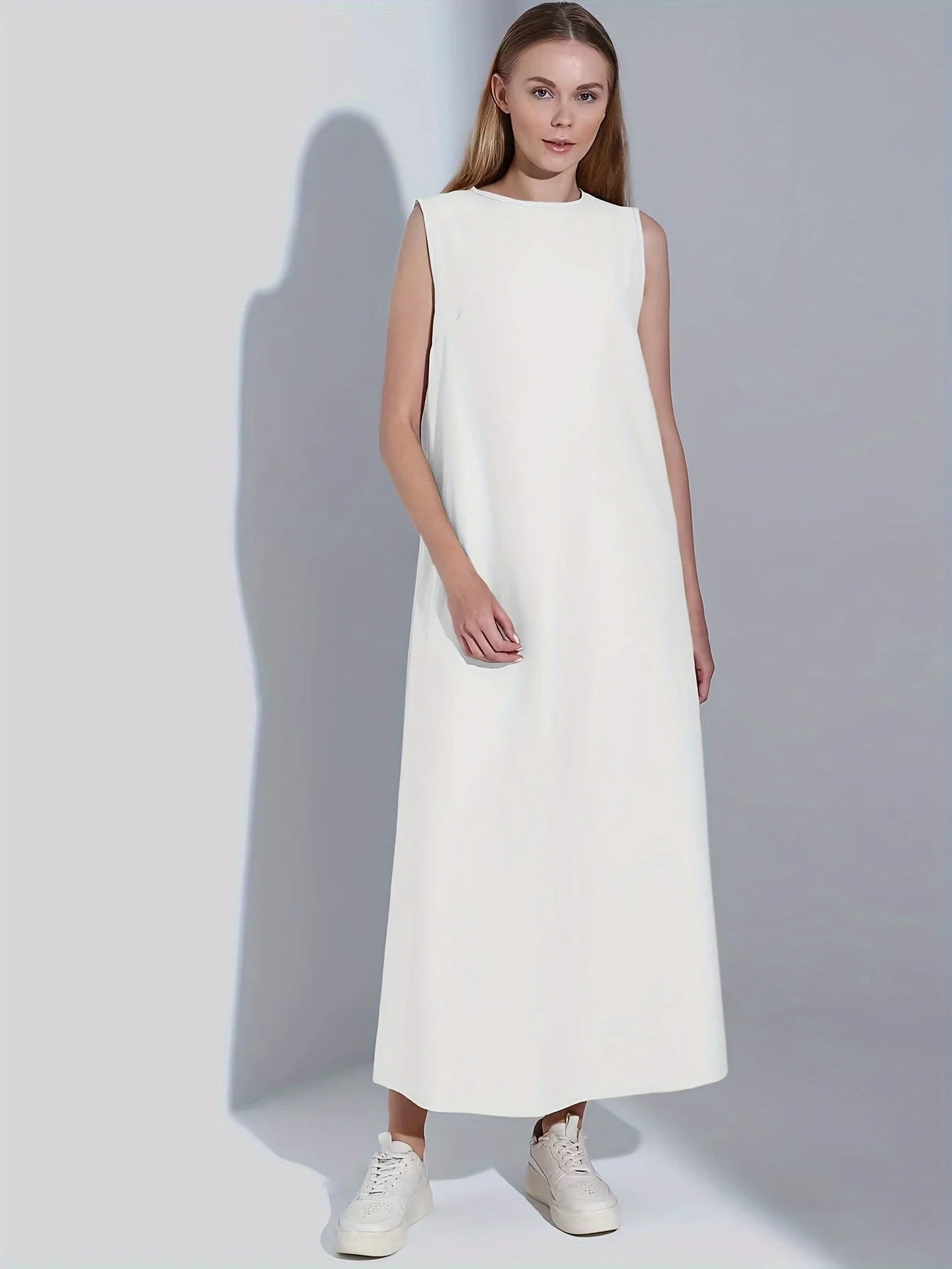 Vest Dress - Round Neck Draped Straight