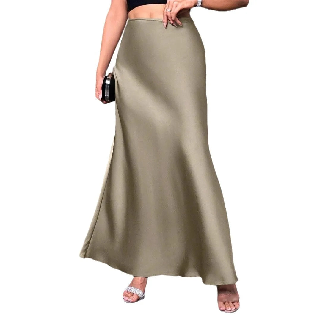 Satin Maxi Skirt - High Waist A-Line Champagne