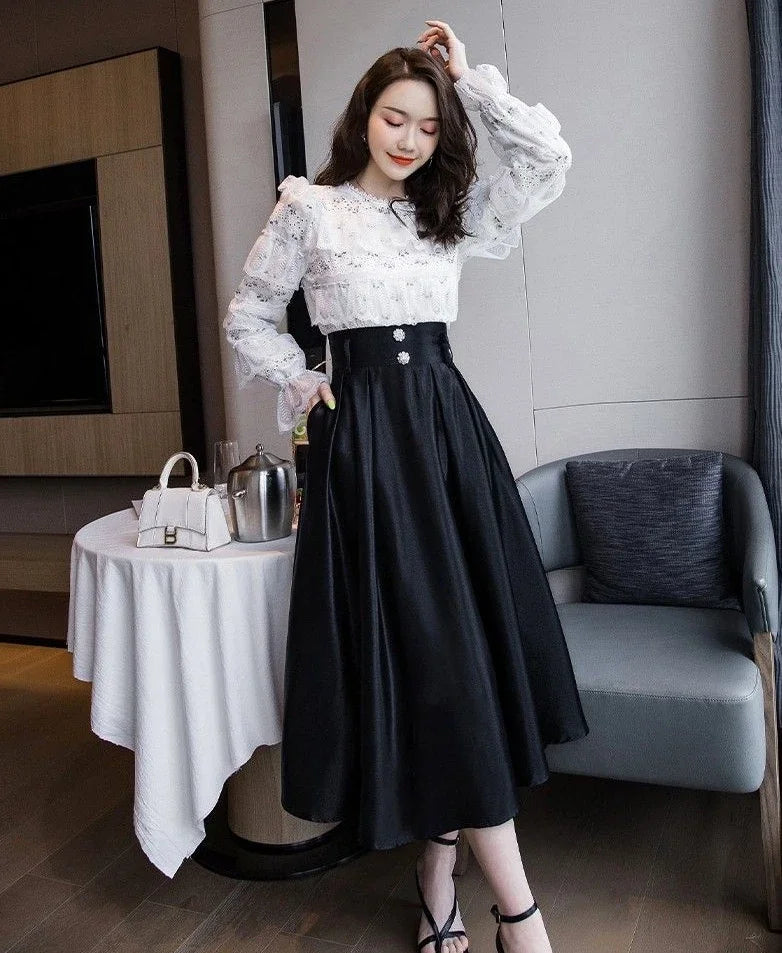 A-Line Maxi Skirt - Long Elegant Korean